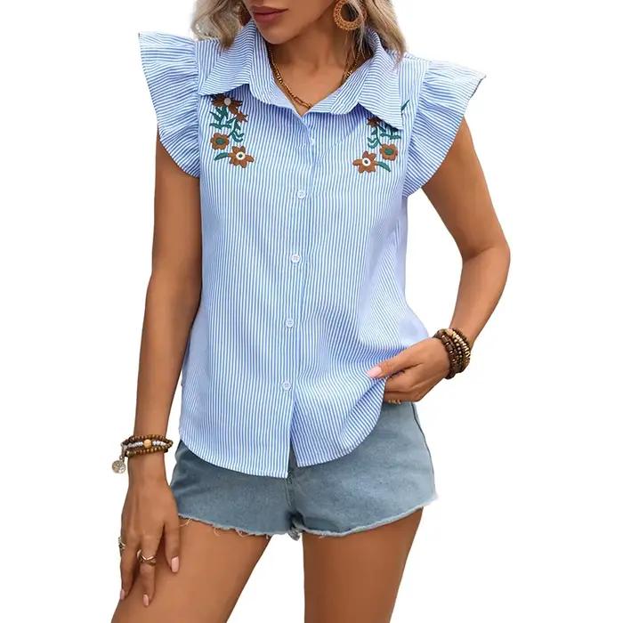 Nouvelle collection été 2026 : Cardigan rétro style vacances avec rayures bleues et blanches, manche