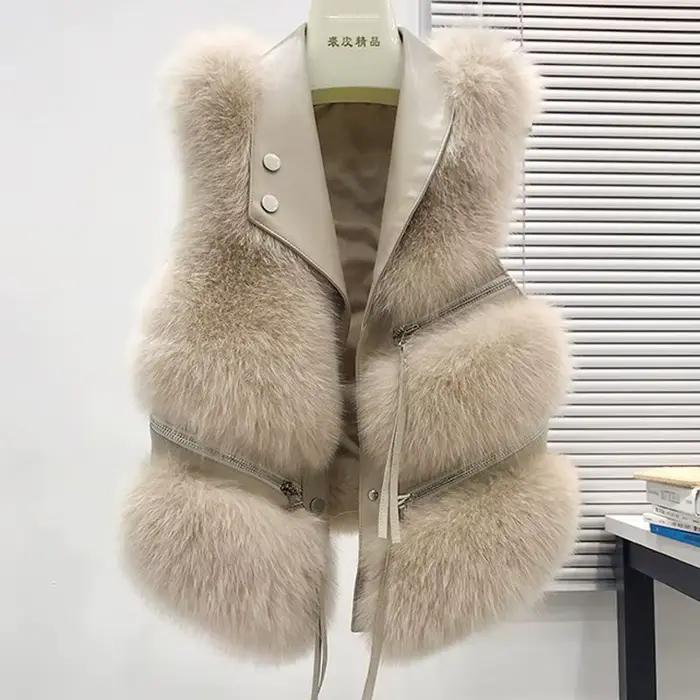2025 nouvelles femmes fausse fourrure gilet Chic épissure renard gilet dame sans manches fourrure gi