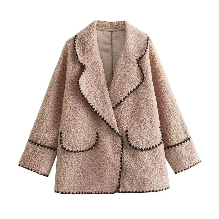 Veste Sherpa décontractée pour femmes, Style européen et américain populaire, avec grand revers et r