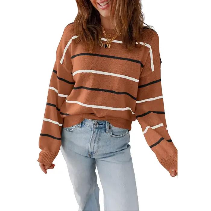 Pull ample à manches longues pour femmes, pull décontracté à rayures colorées, nouvelle collection 2