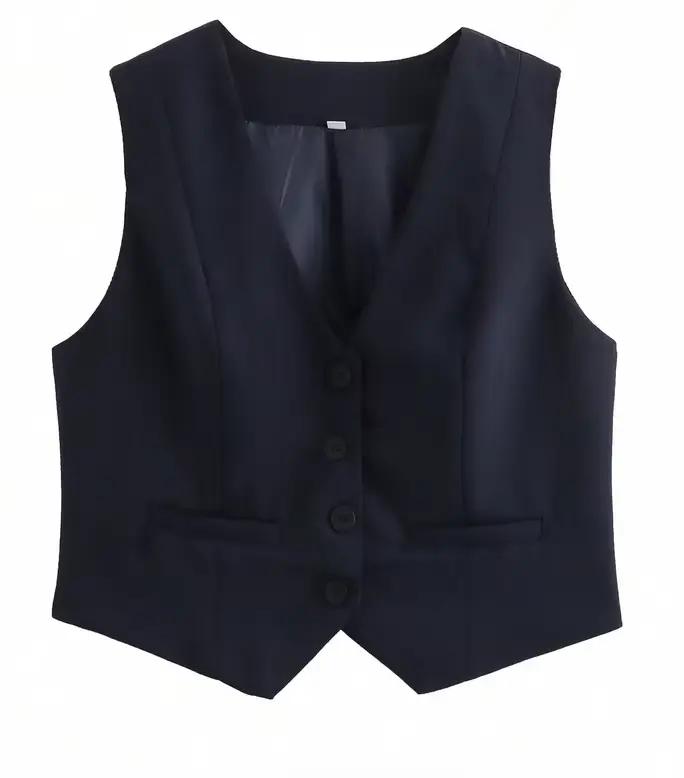 HH – gilet court sans manches pour femmes, élégant, mode, col en v, hauts à simple boutonnage, Slim,