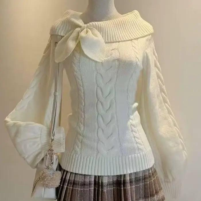 Pull en tricot doux de style preppy, esthétique des années 2000, chic gyaru, pull coréen Y2k, pull à