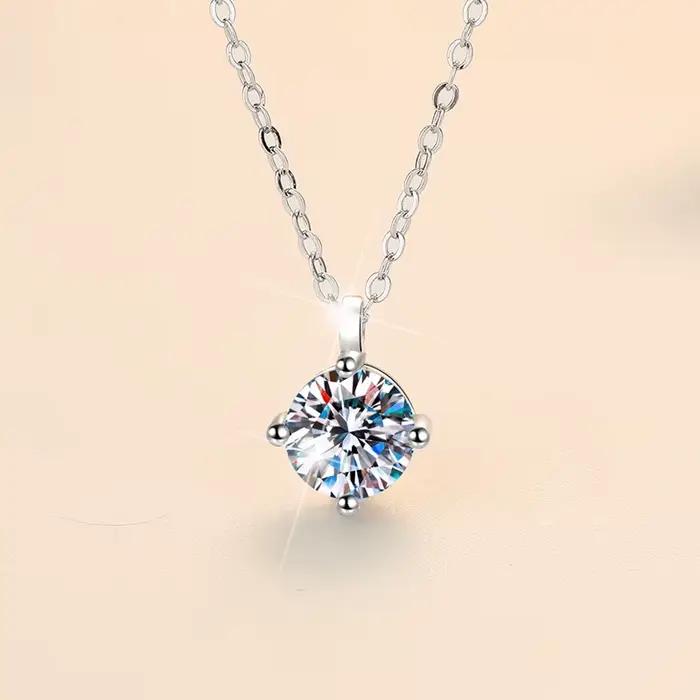 Nouveau 2ct Moissanite 925 collier en argent Sterling pendentif chaîne bijoux fins pour femme mariag