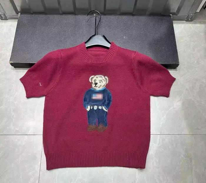 Marque Design ours dessin animé broderie tricoté Pull Femmes T-Shirt tricots de style décontracté pu