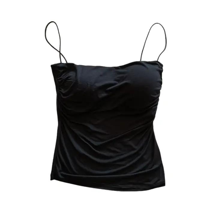 Débardeur plissé sans manches pour femme, coupe ajustée, style sexy, court, avec fines bretelles, co