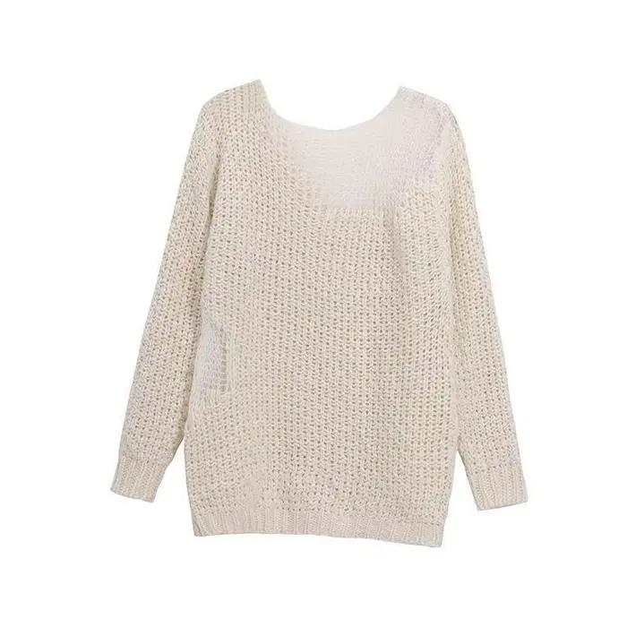 Pull creux à manches longues pour femmes, pull mi-long, haut artisanal, européen et américain, lancé