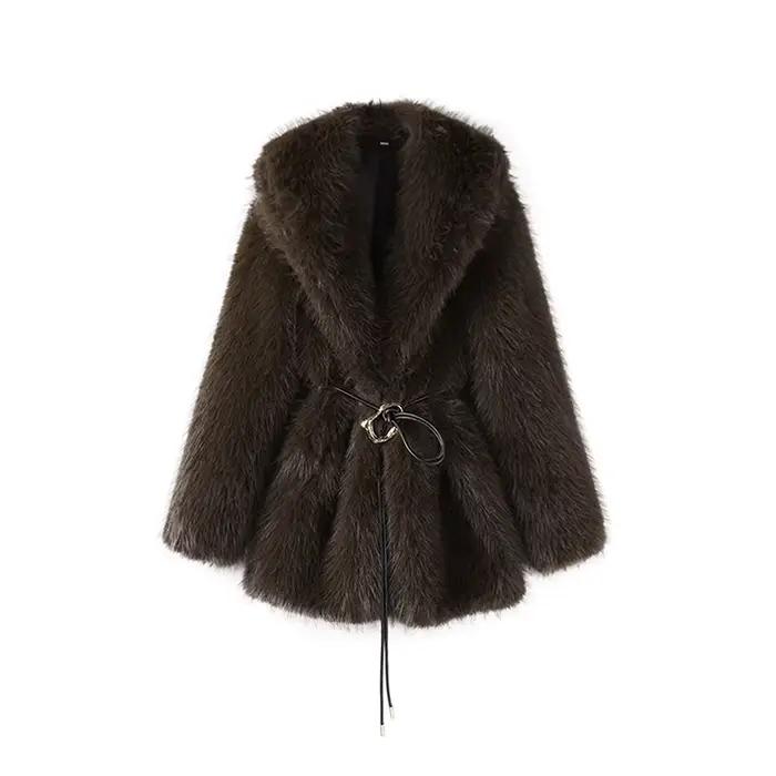 Manteau de fourrure pointu teint avec fermeture éclair pour femme, veste courte, pardessus doux, hau