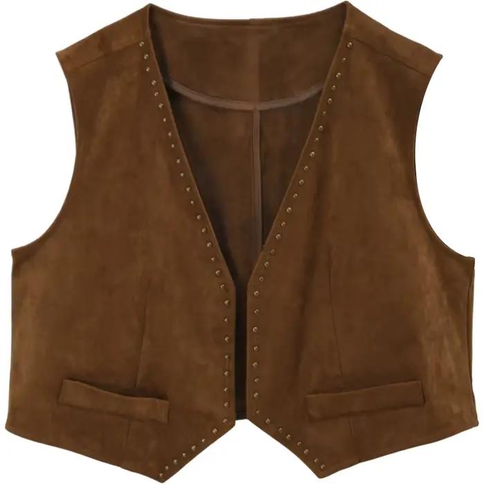 Gilet en daim MISHOW pour femme, collection automne 2025, style vintage français, sans manches, fin,