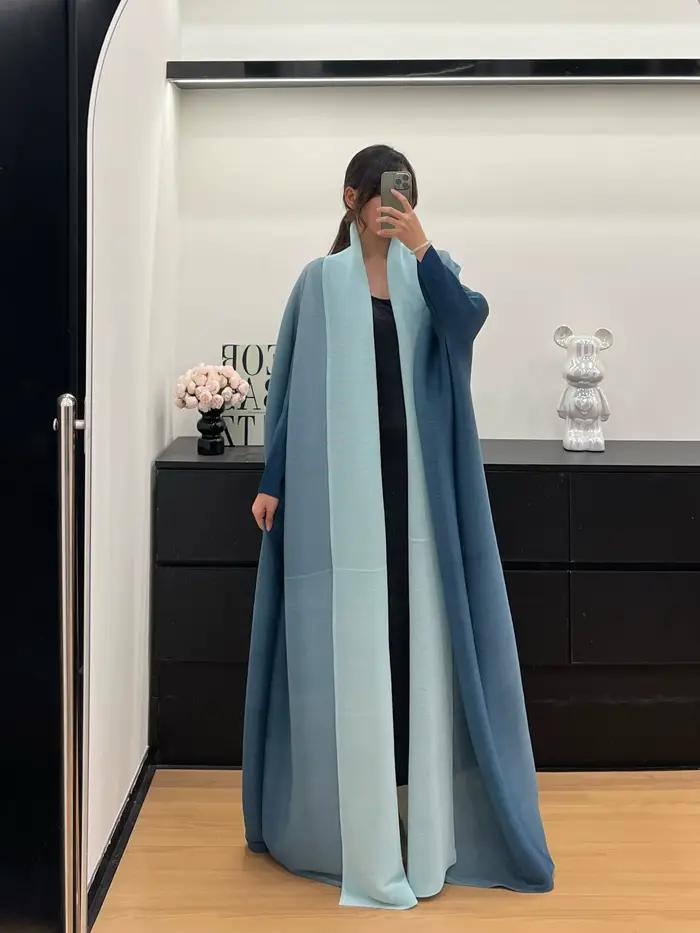 Veste coupe-vent froissée pour femmes, col écharpe à manches chauve-souris, Robe longue dégradée, ma