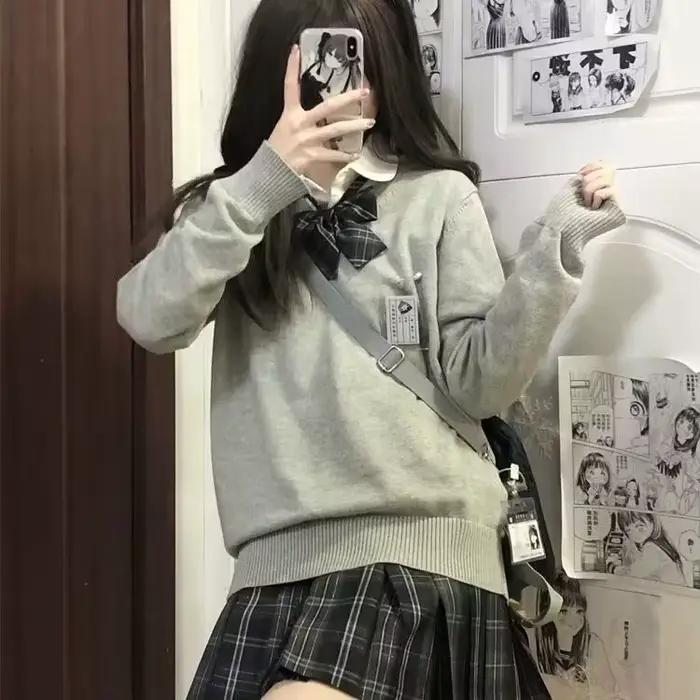 Pulls à col en V pour femmes, pull confortable pour filles, style japonais, mode preppy tendre, tout