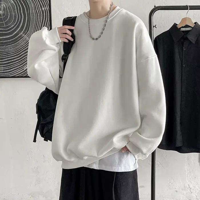Sweat-shirt à col rond pour homme, coupe ample, couleur unie, grande taille, idéal pour le printemps
