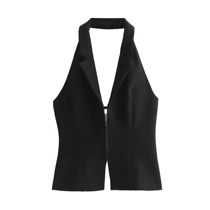 Gilet sans manches avec fermeture éclair sur le devant pour femme, été 2025 |   Gilet à revers pour 