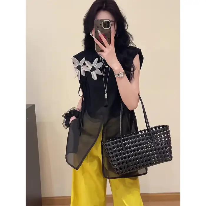 Haut mi-long pour femmes, nouvelle mode d'été 2025, gilet de couverture polyvalent sans manches à co