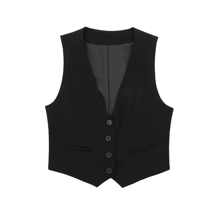 HH – gilet sans manches pour femmes, col en v, simple boutonnage, taille haute, poche latérale, pant