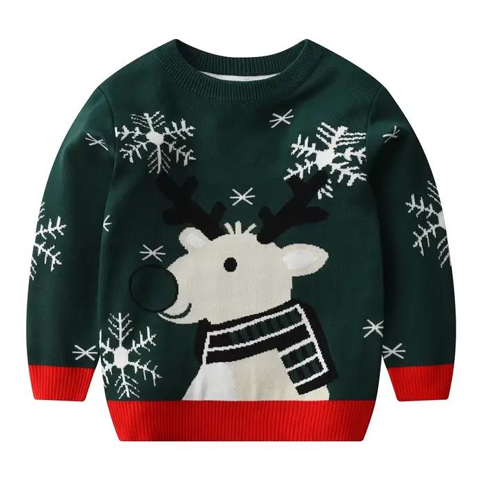 Pull de noël pour enfants, nouveau, décontracté, chaud, imprimé d'élan, tricoté, pour filles, garçon