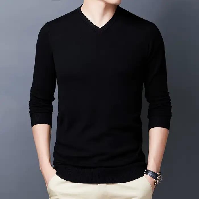 Pull à col en v, section fine, vêtements décontractés, nouveau pull en tricot à fond, couleur unie
