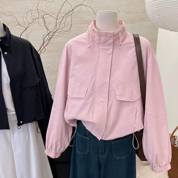Coréen col montant court pour les femmes automne décontracté Style Safari haut