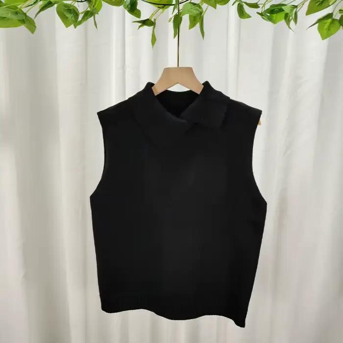 Nouveau gilet en tricot coréen uni à col rabattu sans manches, polyvalent et décontracté pour femmes