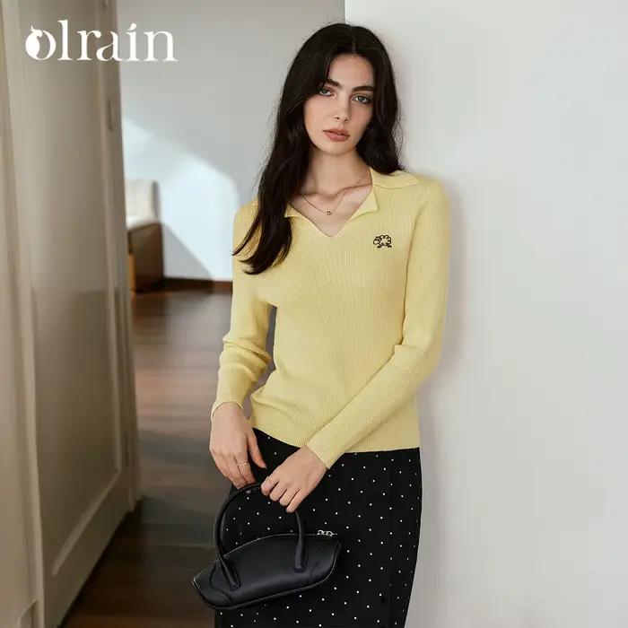 Pulls à col polo OLrain pour femmes, nouvelle collection 2026, tricoté uni, coupe ajustée, doux, man