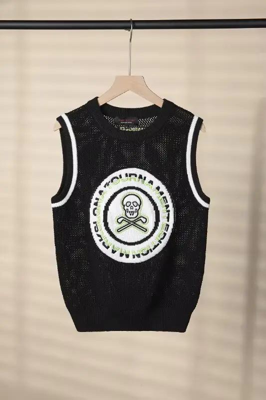 Gilet de golf en tricot pour femme, été 2026, sans manches, ajouré, brodé, col rond, respirant