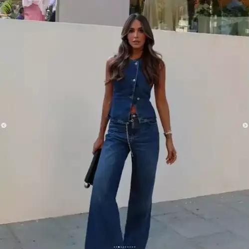 Gilet sans manches, pantalon à jambes larges, costume en Denim pour femmes, mode printemps/été 2025