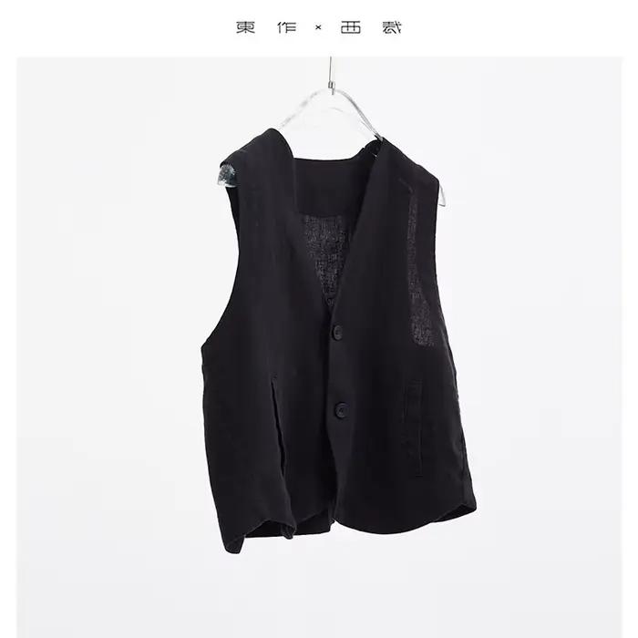 Style artistique~Gilet en lin pour femme, gilet court décontracté de style japonais, polyvalent pour
