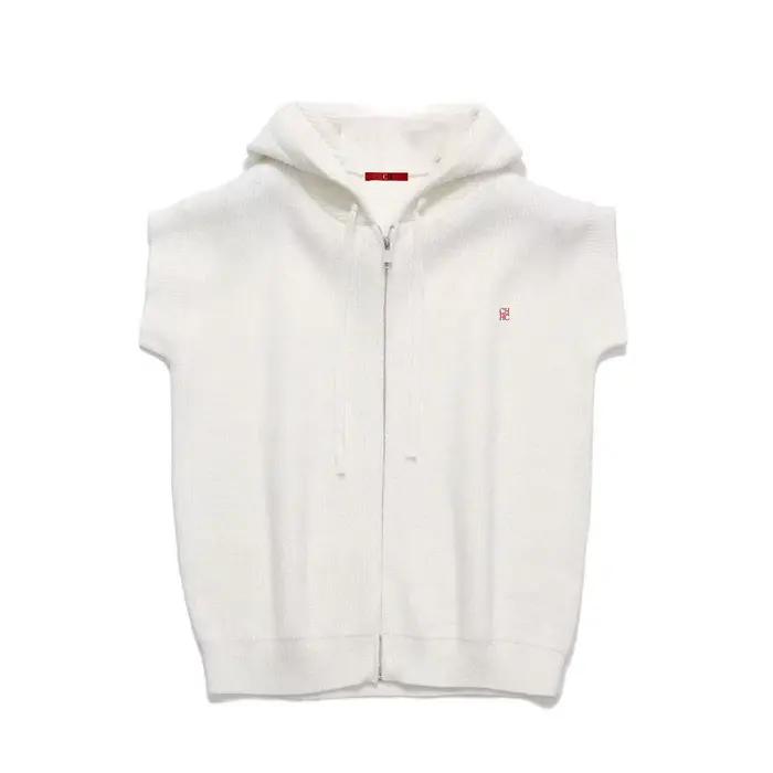 Gilet sans manches à capuche brodé avec logo CH, en tricot, fermeture éclair intégrale, pour femme, 