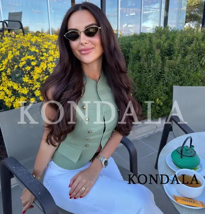 KONDALA Gilet Tricoté Tendance pour Femme, Élégant et Chic avec Boutons, Collection Printemps-Été 20