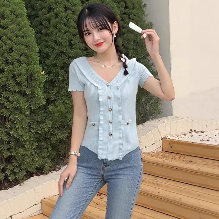 Pull d'été à manches courtes pour femmes, pull décontracté, gilet en tricot de coton, débardeur, vêt