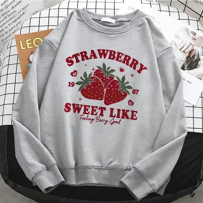 Sweat-shirt à capuche uni pour femme, style Fraise, en polaire chaude, doux et respirant, col rond, 