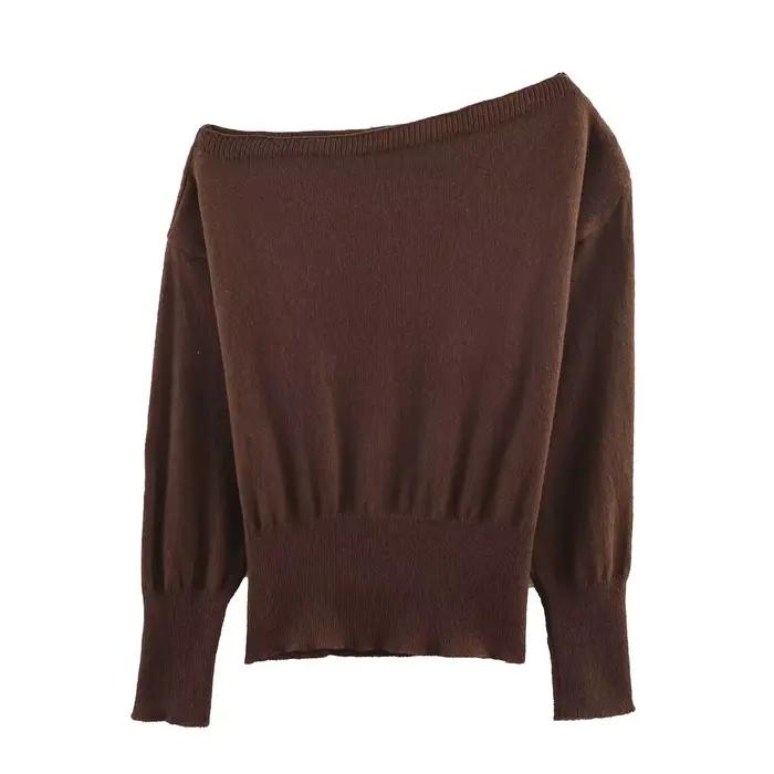 HH nouvelle femme hiver polyvalent col bateau manches longues tricoté pull femme mode décontracté ch