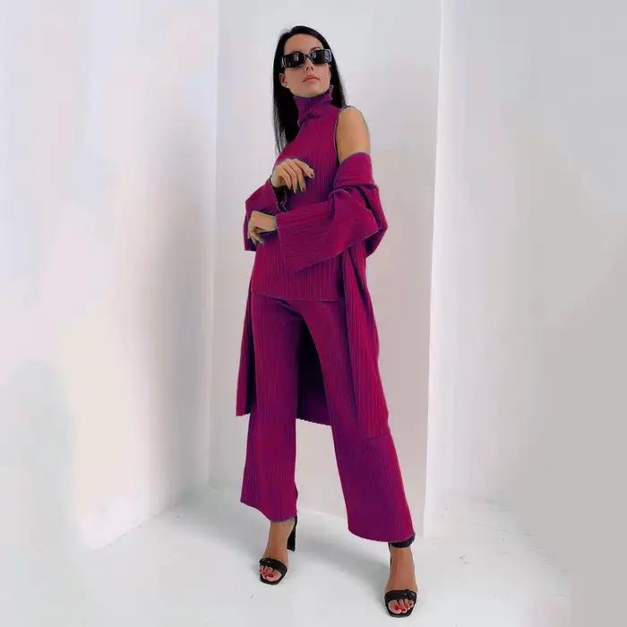 Ensemble trois pièces Cardigan pour femmes, couleur unie, pull à la mode, offre spéciale, nouvelle c