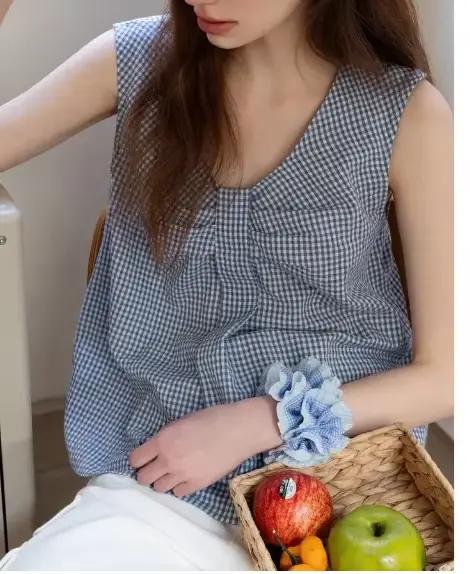 Gilet ample sans manches à carreaux avec nœud pour femme, collection été 2026, style décontracté et 