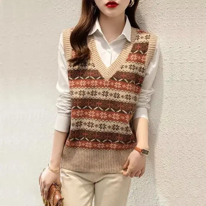 Pull en Tricot Rayé à Col en V pour Femme, Blouse Esthétique Vintage Y2k, Style Coréen
