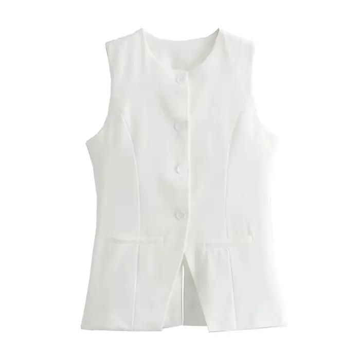MUJER 2025 blanc gilet sans manches femmes bouton gilets d'été pour femmes veste rose gilet haut fem