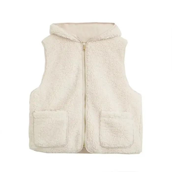 Gilet polaire à capuche pour femmes, nouvelle mode automne et hiver, haut Simple et polyvalent