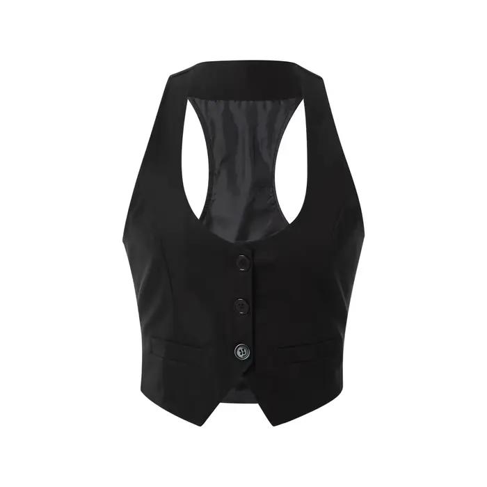 Gilet Vintage à Col en V pour Femme, Blazer Moulant à lèvent, Glacé Noir, Double Poches, Surdimensio