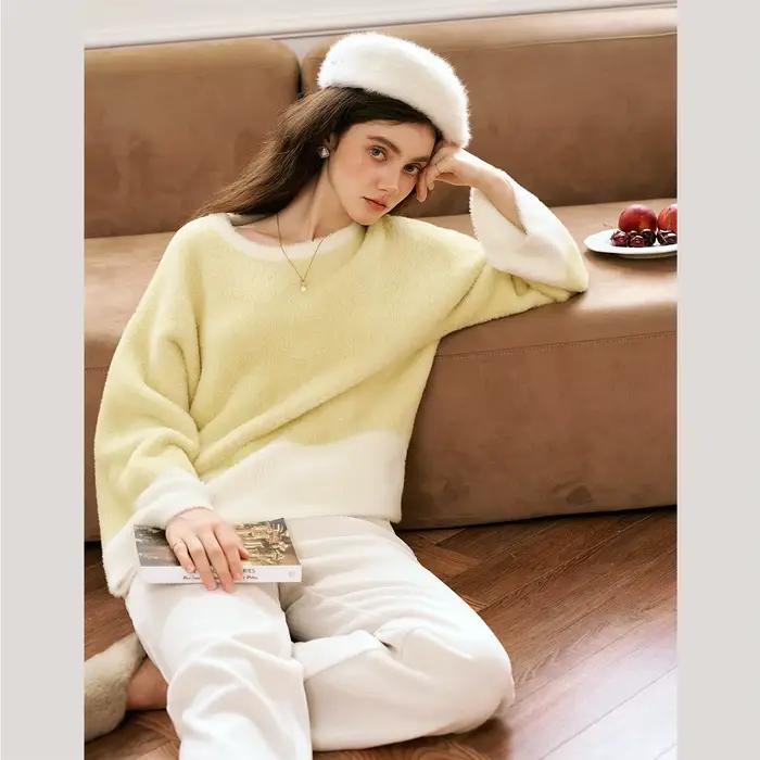 Pulls en tricot épissé pour femmes OLrain, collection Printemps 2026, coupe ample, style décontracté