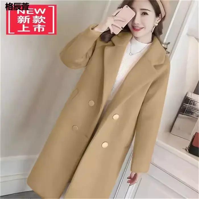 Manteau en Laine Croisé Long pour Femme, en Coton et Laine Épaisse, Nouvelle Collection Automne/Hive