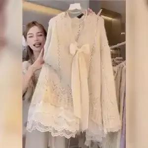 Pull en tricot ajouré en dentelle pour femme, industrie lourde française, nœud épissé, col en V, hau