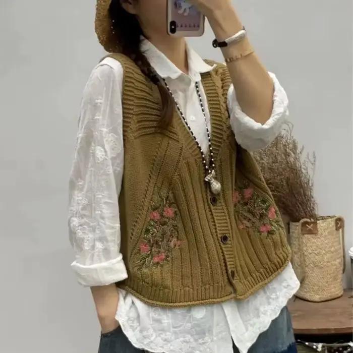 Gilets brodés vintage avec poches à boutons, gilet combiné en Y, gilets à la mode, nouveau design, p