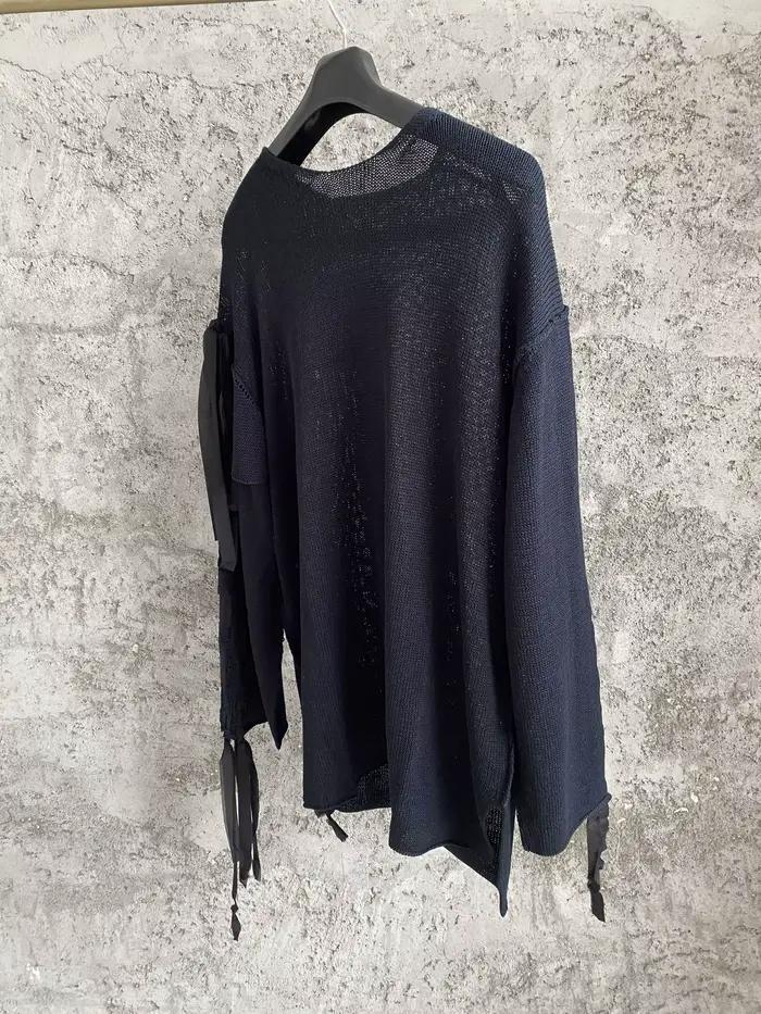 Pull ajouré tricoté en coton à pompons tissé à la main original