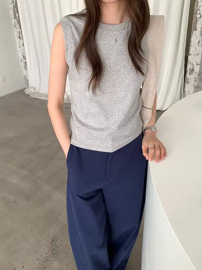 Gilet décontracté à col rond pour femmes, couleur unie, coupe cintrée, printemps