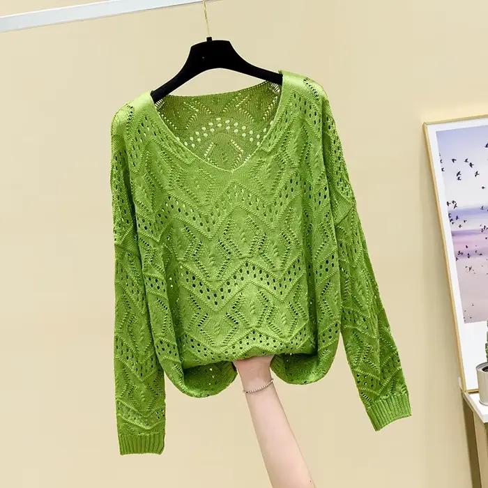 Pointelle haut en tricot à manches longues recadrée pull uni femmes pull tricots printemps été tenue