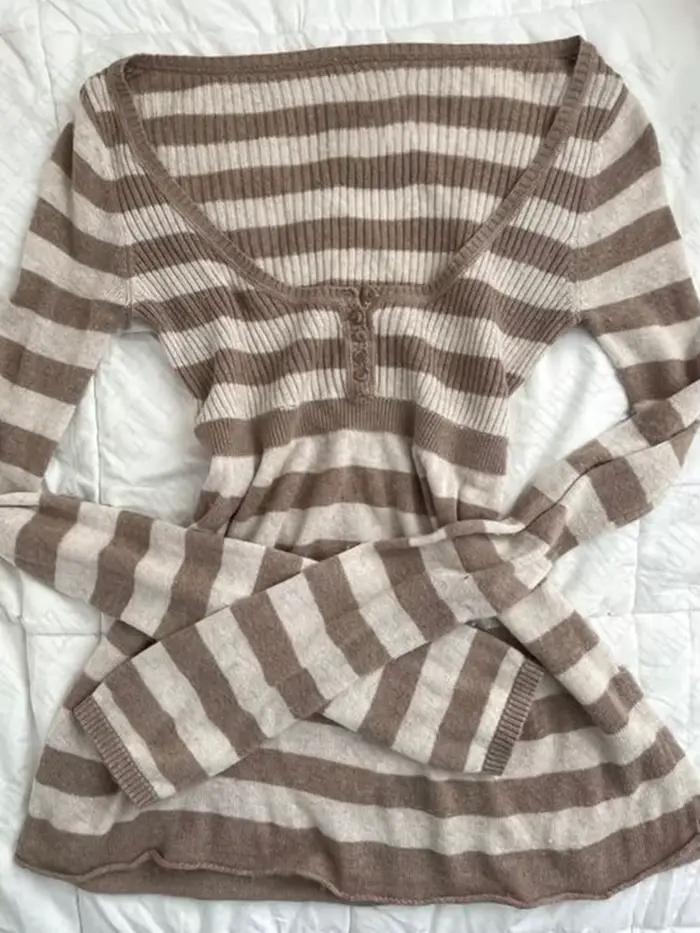 Rayé motif décontracté pull coton chic grunge punk Y2K haut rue haute rue rock esthétique rétro hop 