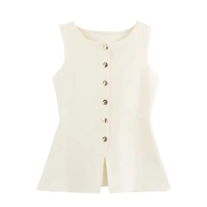 MUJER 2025 femme tricot gilet haut femme bouton sans manches gilets pour femmes été tricoté femmes s