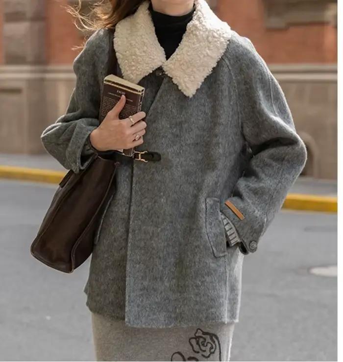 Manteau en laine à col en fourrure amovible, esthétique, pour vêtements d'extérieur, nouveau Style, 