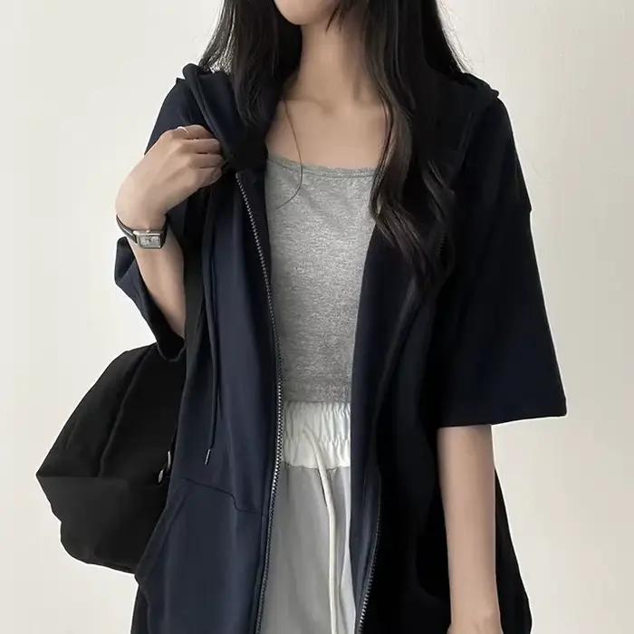 Femmes Zip Up Manteau Surdimensionné Sweatshirt Y2k Pull À Capuche Femmes Lâche Automne Décontracté 