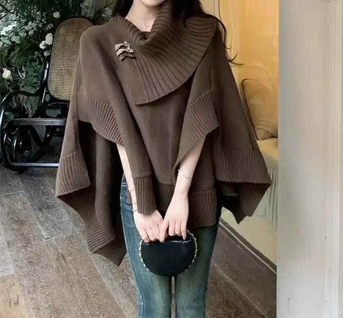 Pull Cape polyvalent en tricot pour femmes, nouveau haut doux haut de gamme, printemps 2025