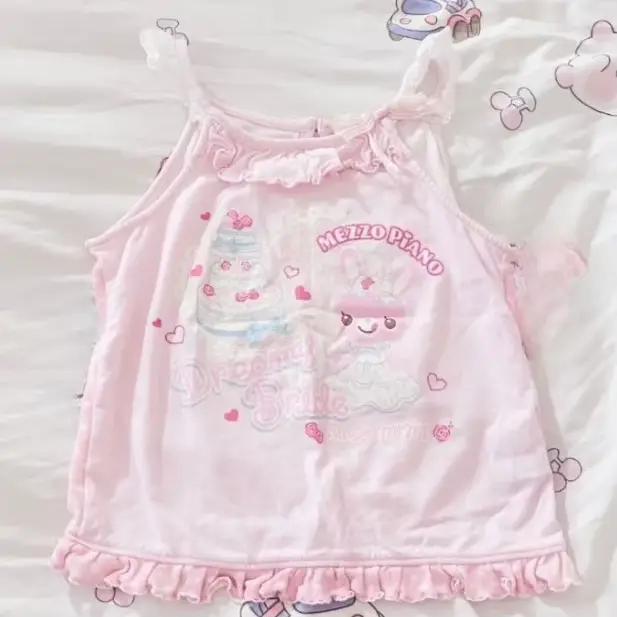 Gilet féerique japonais Kawaii avec nœud mignon, Y2k, dentelle esthétique, Patchwork, Camisole à vol